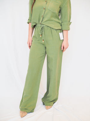 Beaded Drawstring Pant in Olive Leaf
