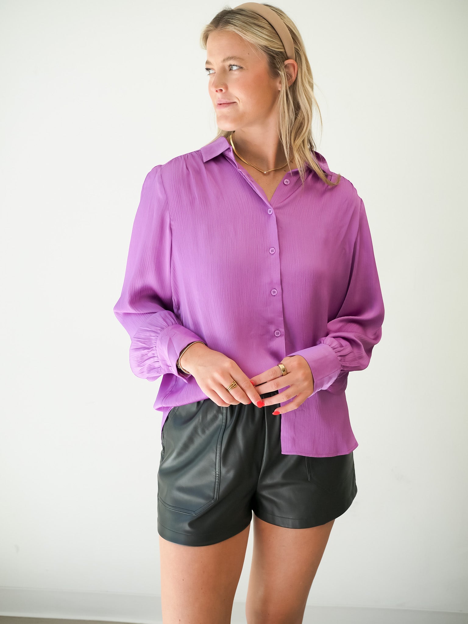 City girl Crinkle Satin Button Down
