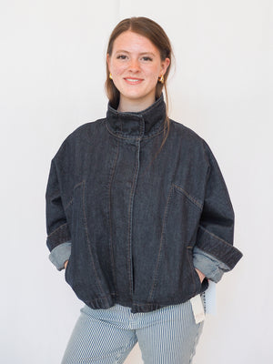 Funnel Neck Jacket in Dark Denim
