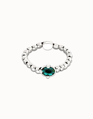 Uno De 50 Ser Deslumbrante Silver Beaded Bracelet with Oval Green Crystal