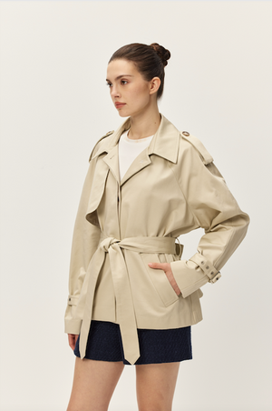 ELODIE Noa Cropped Khaki Trench Coat