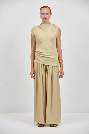 Iris Wide Leg Linen Pants in Toffee
