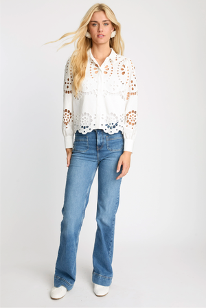 Caballero Emmie Top in White Eyelet Lace