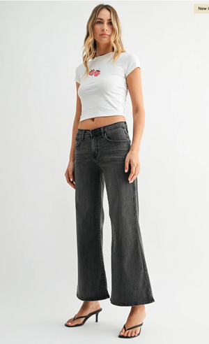Wide Flare Leg Washed Black Jeans