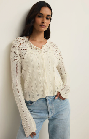 Alycia Crochet Sweater in Cloud