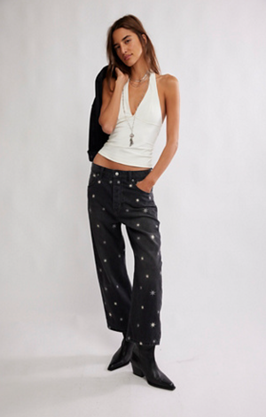 We The Free Deep Trance Shine Embroidered Dropped Boyfriend Jeans