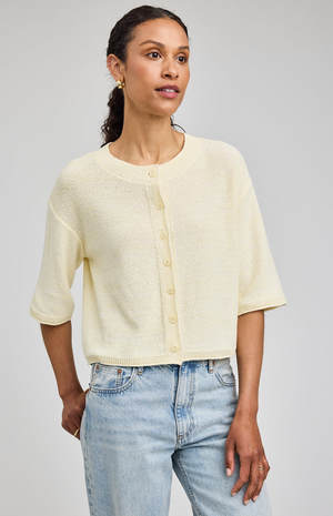 Genevieve Short-Sleeve Relaxed Cardigan in Yellow