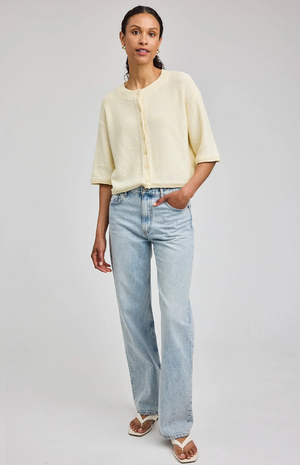 Genevieve Short-Sleeve Relaxed Cardigan in Yellow