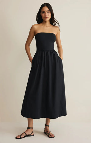 Z Supply Sunsought Strapless Midi Black Dress