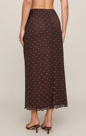 Z Supply Eda Dark Chocolate Polka Dot Mesh Midi Skirt