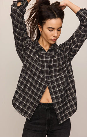 Z Supply River Plaid Button Up in Ash Black