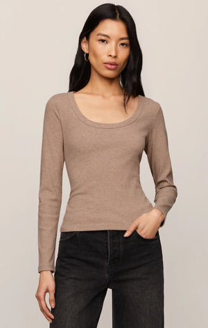 Z Supply Greyson Scoop Long Sleeve Tee in Heather Ash