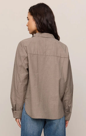 Z Supply On Duty Gingham Button Up in Dark Chocolate