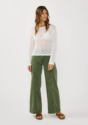 Long Sleeve Drop Shoulder Crochet Knit Crop Top