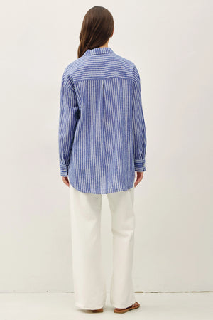 Cotton Linen Blend Striped Long Sleeve Button Up Shirt