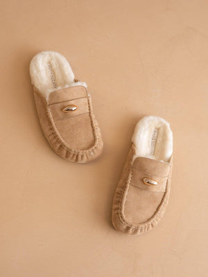 The Hayden Fur Lined Mule in Almond