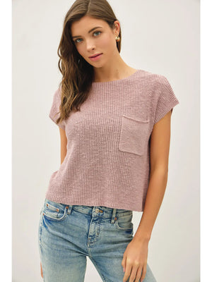 Patch Pocket Dolman Cap Sleeve Boxy Knit Sweater - 3 Colors