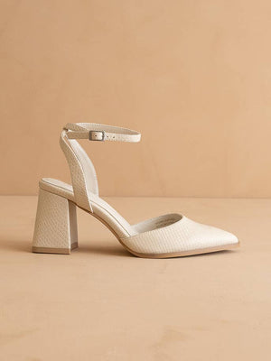 Pointed Toe Spring Heel Shoe With Ankle Strap