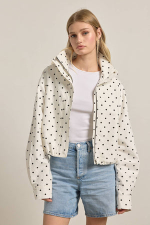Polka Dot High Neck Drawstring Pullover Jacket