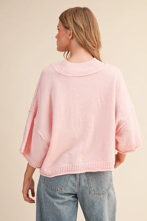 Marled Knit Mock Neck Short Sleeve Sweater