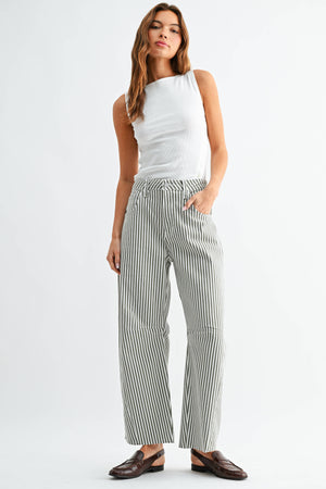 Just Black Denim Olive Stripe Barrel Jeans