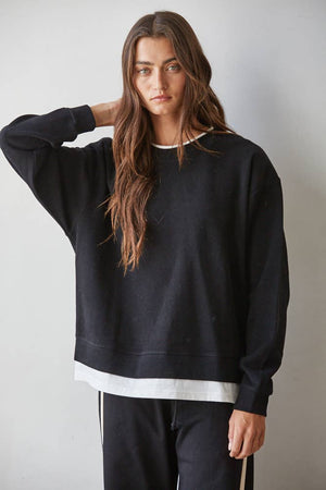 Layered Crewneck Sweatshirt in Black