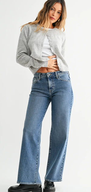 Just Black Denim Mid Rise Slim Wide Leg in Medium Wash