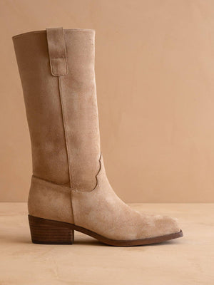 The Harrison Faux Leather Slouch Boot in Almond