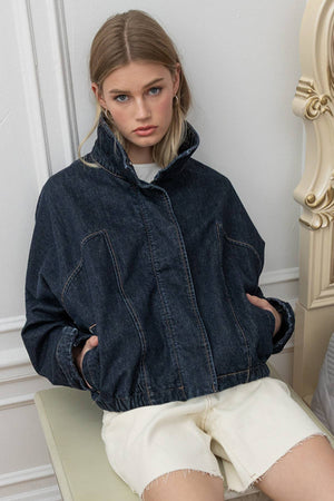 Funnel Neck Jacket in Dark Denim