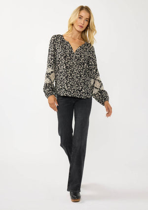 Embroidered Cuff Raglan Blouse