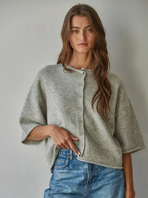 Knit Sweater Quarter Sleeve Button Up Cardigan Top