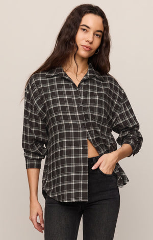 Z Supply River Plaid Button Up in Ash Black