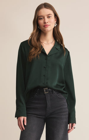 Z SUPPLY Ana Satin Top in Garland Green