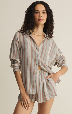 Z Supply The Perfect Striped Button Up in Island Coconut
