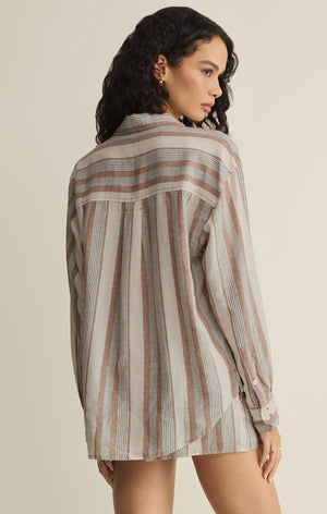 Z Supply The Perfect Striped Button Up in Island Coconut