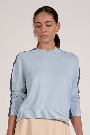 Blue Two Toned Crew Neck Sweater