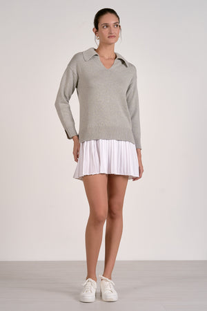 Grey Sweater Dress with Pleated White Skirt