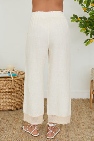 Mesh Hem Wide Leg Linen Pants