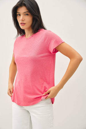 Linen Classic Round Neck Split Hem T-Shirt