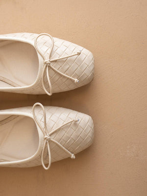 The Logan | Beige Woven Ballet Fall Flat