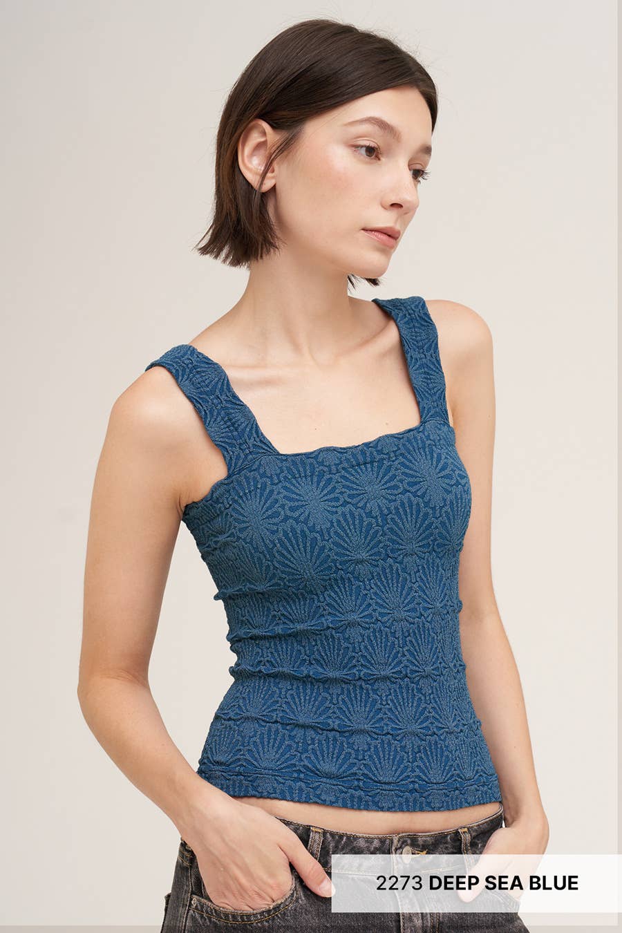 NIKIBIKI Lace Textured Square Tank Top