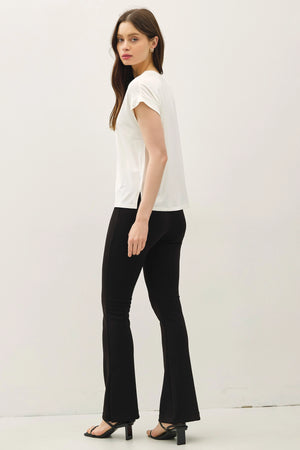 V-neck Roll Sleeve Bamboo Tee