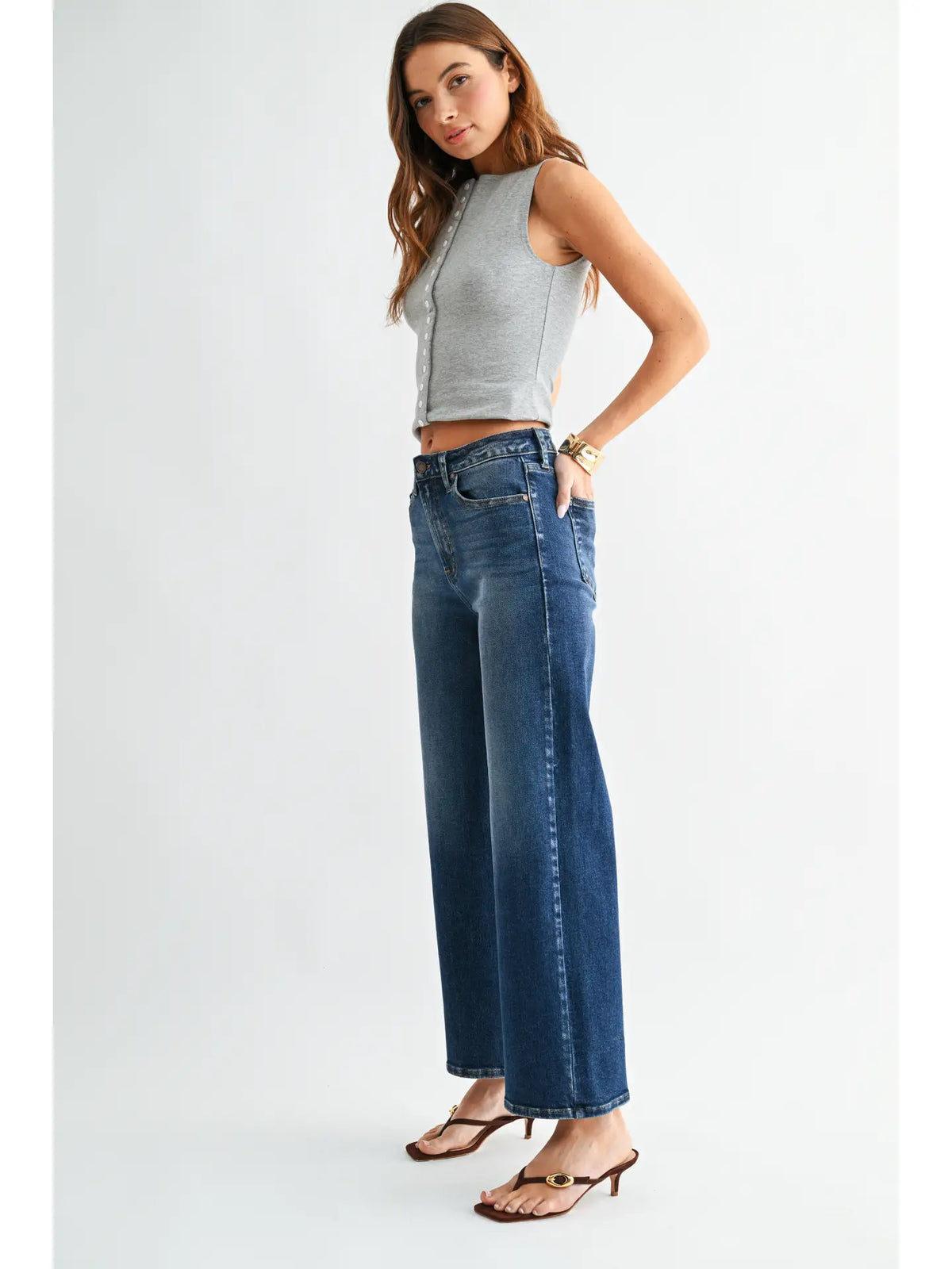 High Rise Wide Leg Dark Denim Jeans
