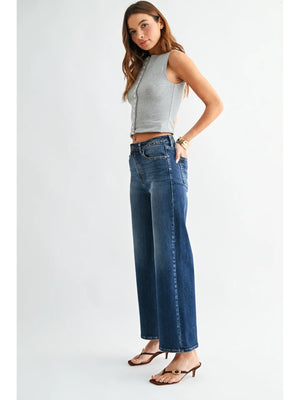 High Rise Wide Leg Dark Denim Jeans