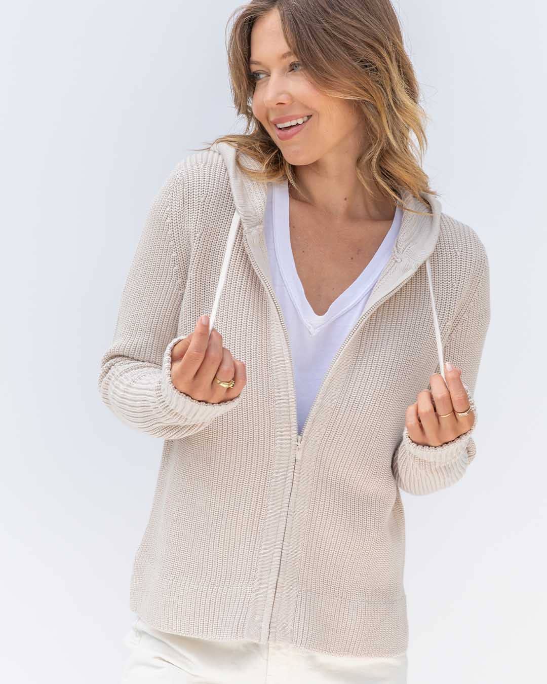 Cotton Fisherman Hoodie in Oatmeal