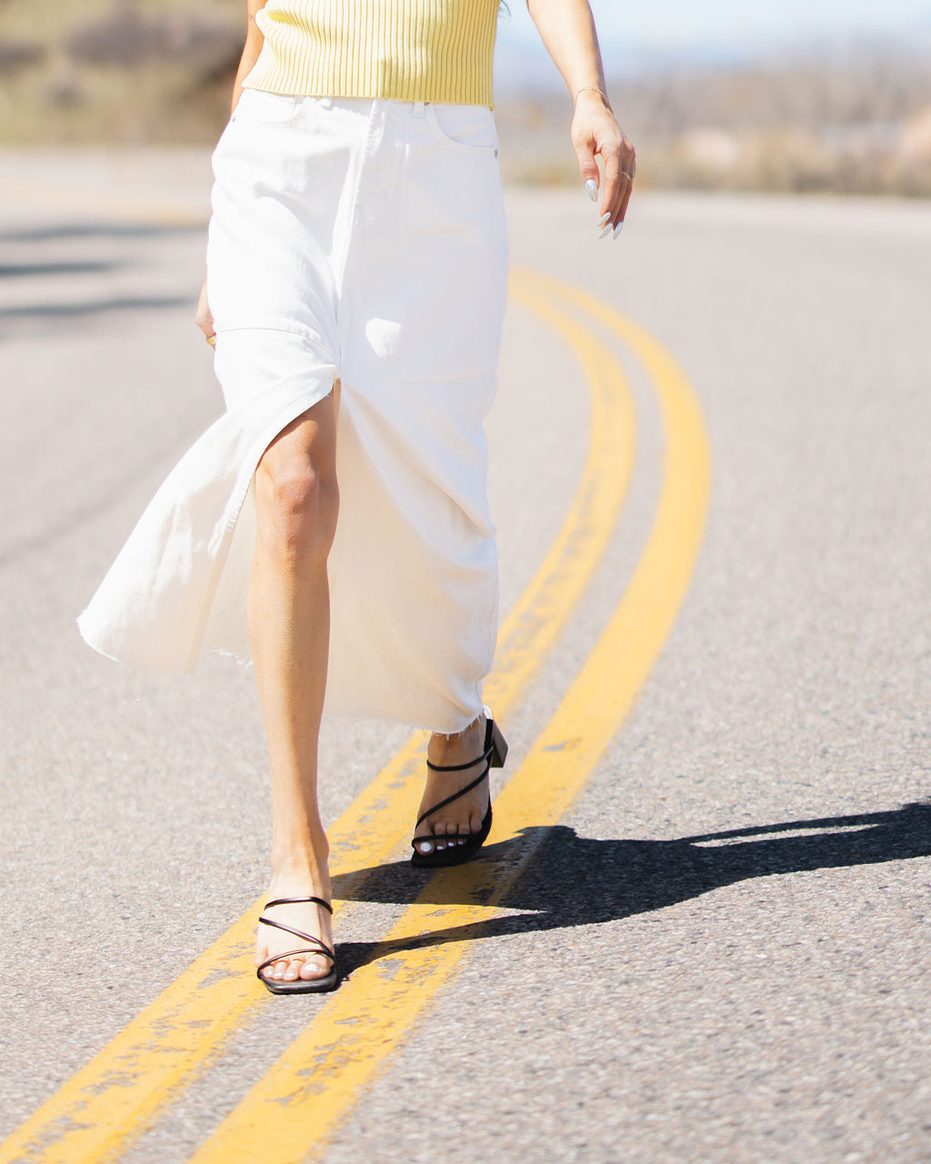 White Open Slit Denim Maxi Skirt - Pilar Boutique