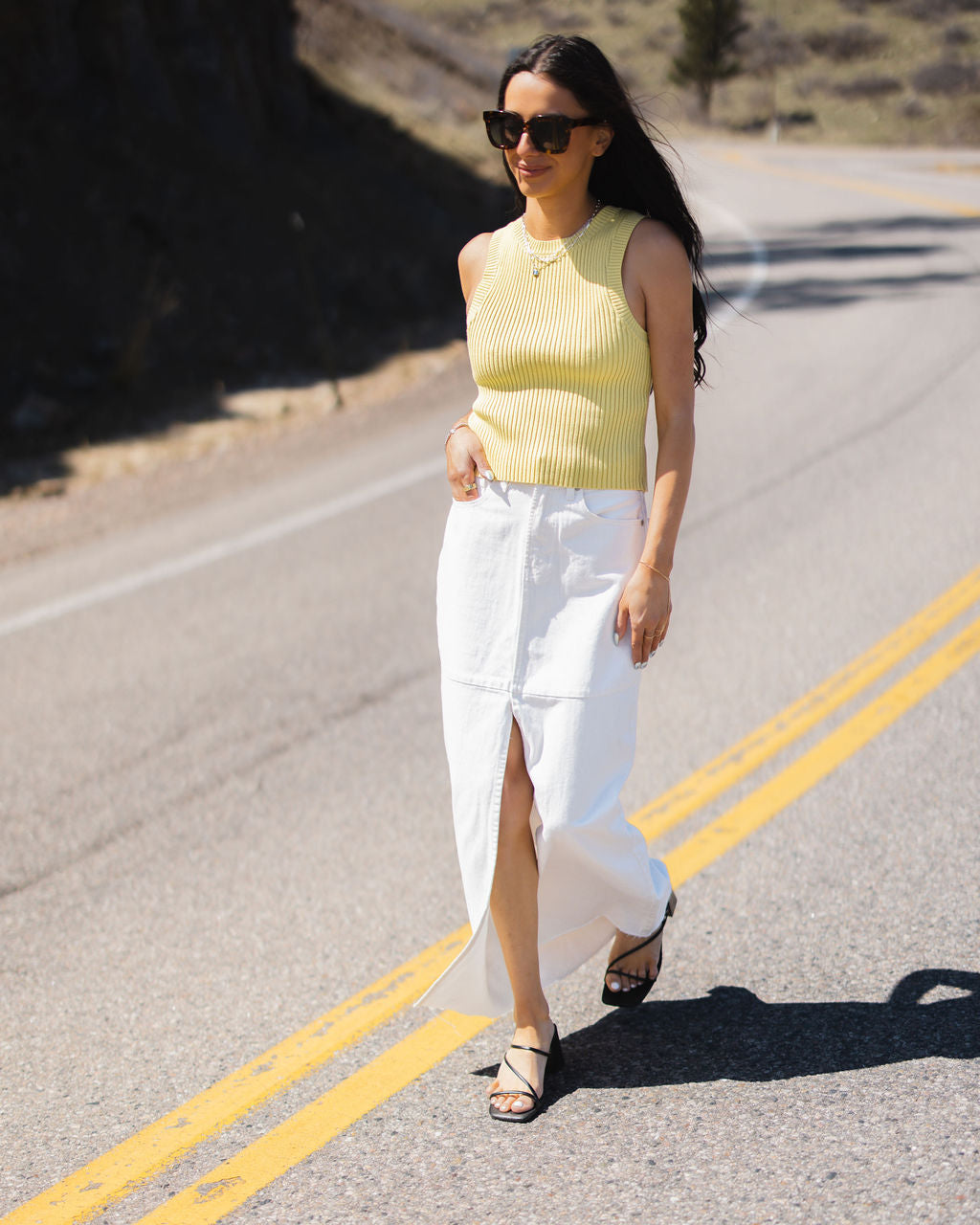 White Open Slit Denim Maxi Skirt - Pilar Boutique