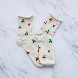 Women's Vintage Cherry Socks - Oatmeal