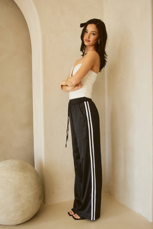 Aria Satin Track Pants with Side Stripes