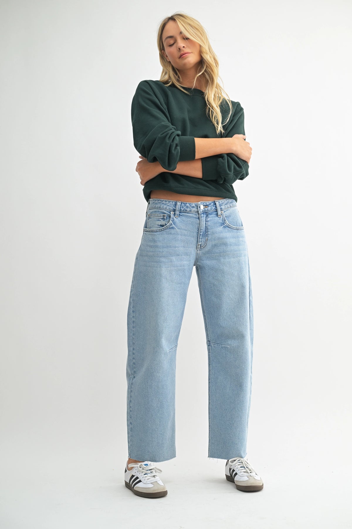 Mid Rise Light Wash Barrel Jean